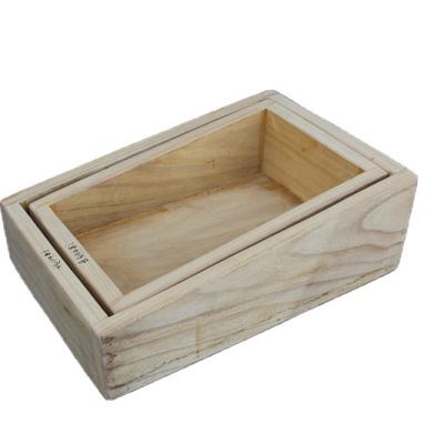 China Europe Sale New Design Paulownia Wood Wooden Craft Trapeze Shaped Wooden TrayBox Set for sale