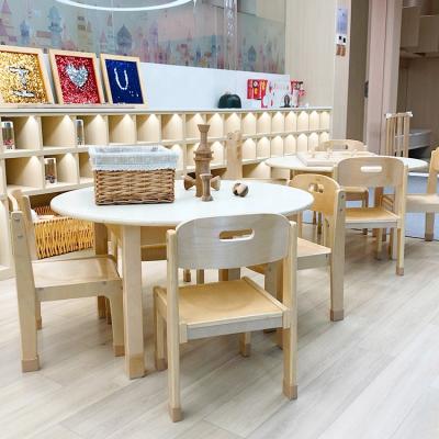 China Kindergarten School Furniture Eco - Friendly Material Natural Color School Chairs Wood Tables for sale