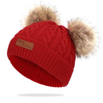 China JOINT Double Woolen Ball Hat Children's Woolen Ball Hat Baby Knitted Hat for sale