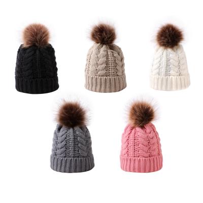 China COMMON Wholesale Simple Winter Warm Custom Knitted Beanie Hat Thicken Ladies Warm Women Pom Hats Beanie Winter Hats Knitted for sale