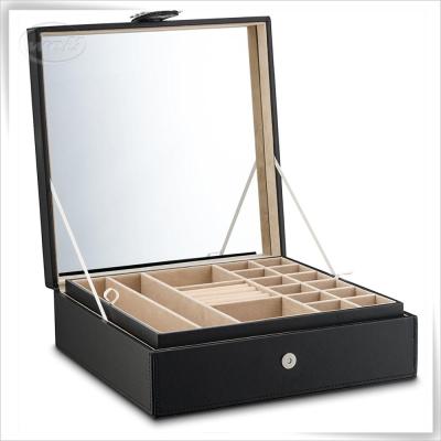 China Wholesale Many Sections Large Capacity Classic PU Leather Storage Jewelry Box with Mirror for Women Ladies Girls for sale