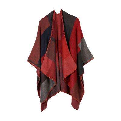 China Keep Warm Faux Cashmere Scarf Autumn And Winter Slit Shawl Cape Thick Warm Cape for sale