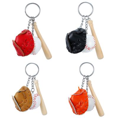 China Car Accessories The Perfect Gift For Baseball Fans Mini Baseball Wooden Leather Key Chain for sale