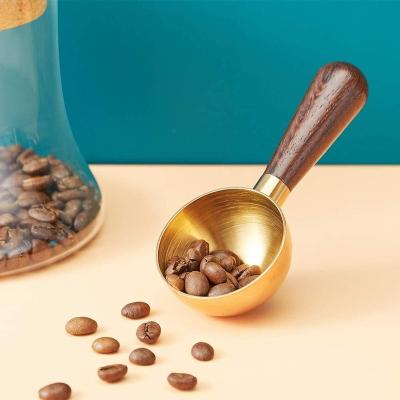 China KLP 15g Disposable Tablespoon Doser Coffee Stainless Steel Coffee Scoop With Wooden Handle for sale