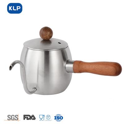 China WITH LID KLP Long Handle Hand Coffee Maker 304 Stainless Steel Long Neck Wooden Drip Casual Filter Pot Pour Over Coffee Drip Kettle for sale