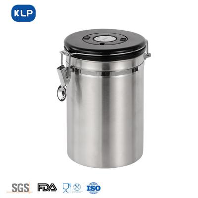 China KLP Kitchen Sustainable Household Coffee Bean Container Stainless Steel Airtight Canister With 1.7L Exhaust Valve Cookware for sale