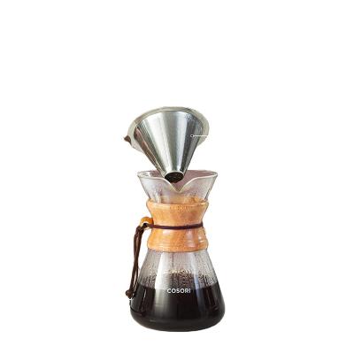 China Best Selling Viable Modern Design Boutique Coffee Pot Glass Coffee Maker With Wooden Socket for sale