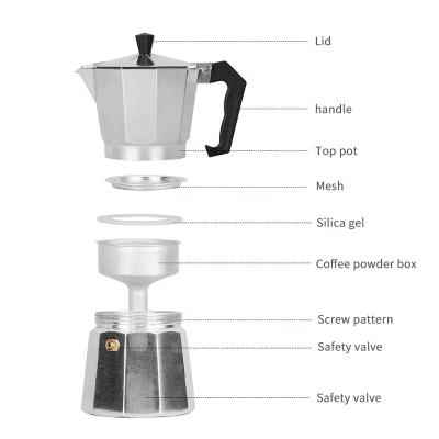 China Viable KLP Customized Food Grade Professional Classic Aluminum Espresso Coffee Maker Moka Pot for sale