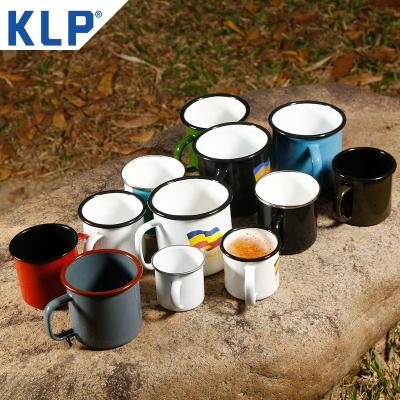 China KLP Logo Printing Vintage Enamel Sublimation Enamel Coffee Cup Sustainable Mug Customized Mugs for sale