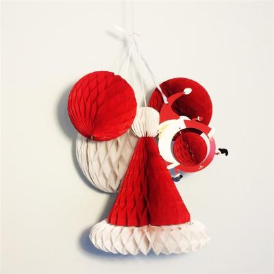 China Santa Claus Honeycomb Paper Board Hat Christmas Party Foldable Gift Hanging Decoration for sale