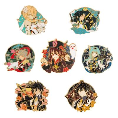 China Anime Genshin Impact Women Brooches Pins HU Tao Badges Eco-Friendly Enamel Pins Initial Ladies Figure Couples Metal for sale