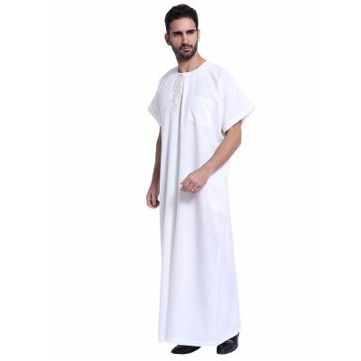 China Breathable Middle East Arab fabric ramie sleeve Kuwait short long robe muslim jubba fashionable Islamic Clothing men for sale