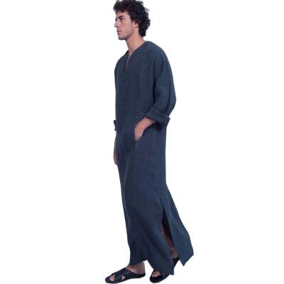 China Islamic Men's Thobe Ramadan Traditional Dubai Islamic Prayer Muslim Men Thobe Breathable Islamic Clothing for sale