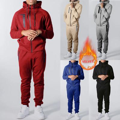 China Custom Logo Men's Sportswear Breathable Zipper Up Two Piece Men Sweatsuit Cotton Velvet Tracksuits Hoodie Jogger Sets Jogging Suit for sale