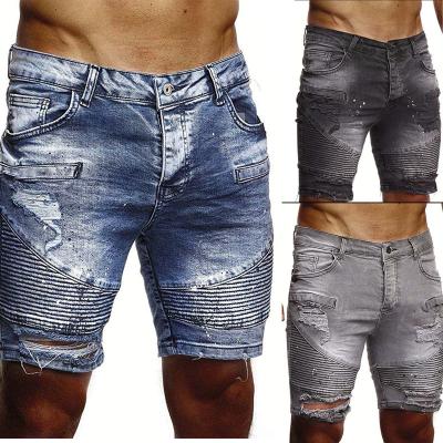 China Wholesale QUICK DRY Mens Stylish Ripped Pleated Pants Cowboy Blue Jeans Mens Shorts For Men Denim Shorts Jean for sale