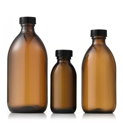 China Wholesale Personal Care Brown Customized Amber Round Clear Empty Glass Boston Bottle With Screw Top for sale