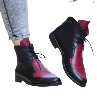 China Insulative 2021 new color spring fashion large size low-tube women's shoes, headed toe low heels, front lace-up Martin boots for sale