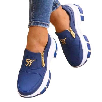 China Fashion trend 2021 new solid color fashion autumn fashion PU viscose zipper casual shoes female round high top artificial low toe casual sandals for sale