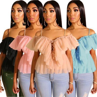 China Anti-pilling 2021 Women's Blouses And Shirts Mesh Chiffon Tops Ladies Ladies T Shirts Tops Girls Tops for sale