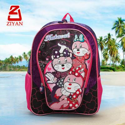 China School Bags With Embroidery On The Bottom Front Panel Lovely Cat Picture Child Seven School Bag Cloth Backpack For Girls for sale