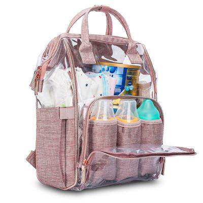 China Multifunctional Clear Transparent Backpack Travel Women Baby Diaper Bag Backpack for sale