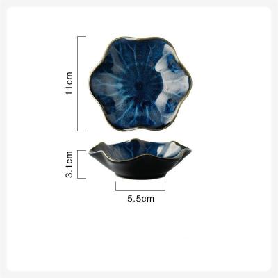 China Viable Retro Household Soy Sauce Vinegar Seasoning Dish Japanese Ceramic Barbecue Dipping Round Dish Flavor Snack Dish for sale