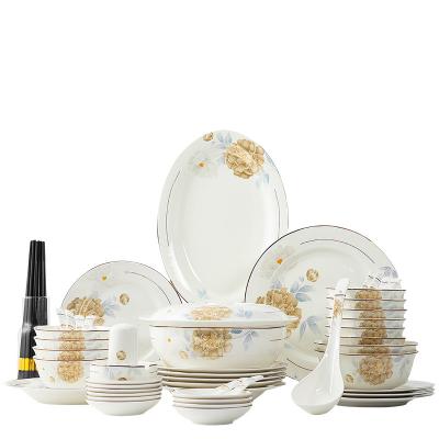 China 57 PCS Gold Rim Bone China Porcelain Dinner Disposable Dish Set Wholesale Luxury Ceramic Dinnerware Sets Dinnerware Set for sale