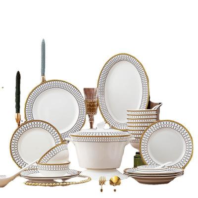 China Gold Rim Bone China Porcelain Dinner Disposable Dish Set Wholesale Luxury Ceramic Dinnerware Sets Dinnerware sdiset in porcelain for sale