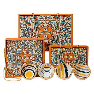 China Disposable Bohemian Style 4.5inch Ceramic Bowls With Spoon Set Porcelain Bowl Set Rice Bowl For Gift for sale