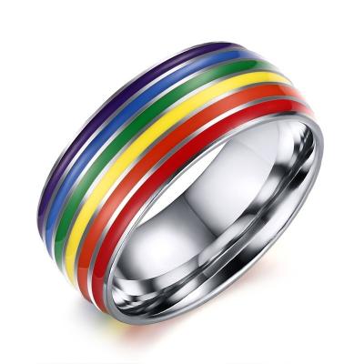 China Lebian Stainless Steel And Gay Rings Rainbow Stainless Steel LGBT Colorful Ring for sale