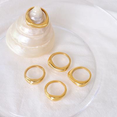 China Vintage Simple Trendy 18K Gold Plated Stainless Steel Ring Geometric Irregular Finger Rings For Couples for sale