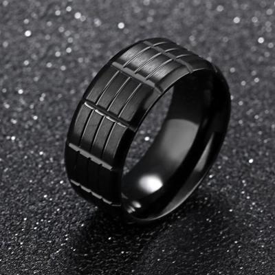 China 2021 Popular Black CLASSIC Amazon Plain Ring Stainless Steel Texture Men's Ring for sale