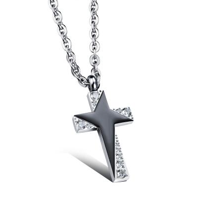 China CLASSIC Stainless Steel Zircon Star Pendant Micro Paved Zircon Cross Necklace Cross Necklace For Men for sale