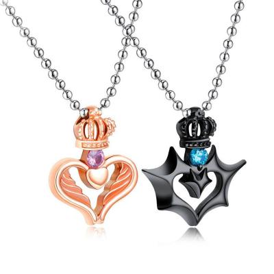 China CLASSIC Personalized Jewelry His King His Queen Crown Necklace Pendant Titanium Steel Necklace For Couples for sale