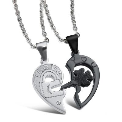 China CLASSIC Classic Lock Design Letters Matching Key Couples Necklace Lock Key Puzzle Titanium Steel Necklace For Lovers for sale