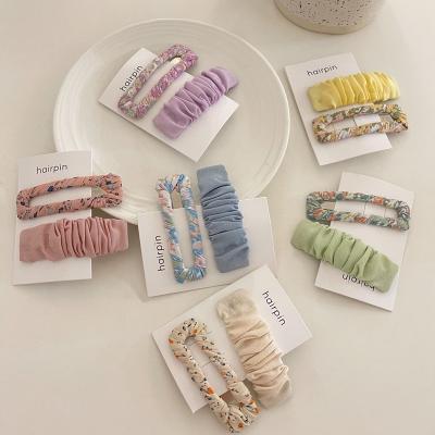 China Fashion Sweet Cute Girl New Custom Cheap Hair Accessories Flower Cloth Fabric Wrap Plated Bb Hair Pins Hair Clips Set for sale