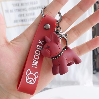 China Hot Cute French Bulldog Resin Metal Rope Dog Leather Car Pendants Colorful Keychains Key Chains For Lovers Bag Pendant for sale