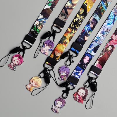 China Polyester 24 Designs Factory Price Fashion Hot Sale Anime Cartoon Polyester Phone Keychain Anime Demon Slayer Lanyard for sale