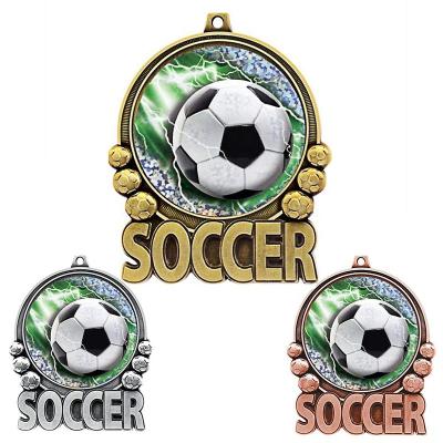 China Europe Gold Plated Round Shape Soccer Medals Custom Logo Clubs Soccer Medals for sale