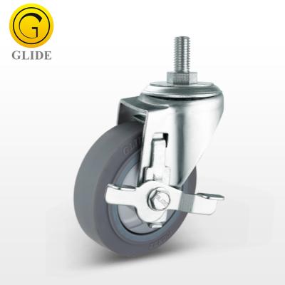 China Hotels Rubber Rotary Caster With Side Brake Medium Duty Bearing Industrial Caster Wheels Swivel Injection PP Caster With Brake for sale