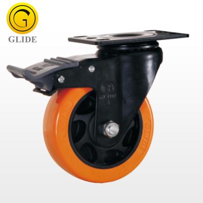 China 3.4.5inch PU Wheel Medium Duty Caster With Top Brake Lockable Caster Wheel With Brake for sale