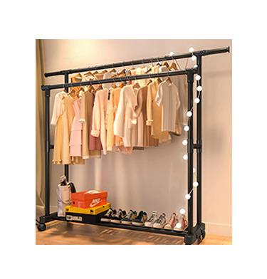 China Creative Floor To Ceiling Clothes Rack Coat Rack Bedroom Multi Functional With Pulley Hanger Removable Storage Indoor Hangers for sale