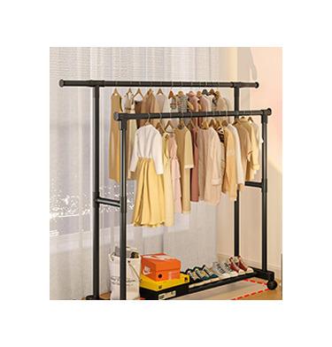 China Durable Single Coat Hanger Floor Household Folding Double Rod Type Drying Telescopic Coat Hanger Bedroom Coat And Hat Rack Hanging Cloth for sale