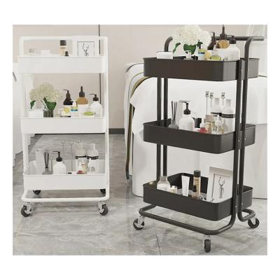 China Bathroom snack cart storage rack drop belt wheel can be bedroom mobile dormitory living room household multi-layer storage rack for sale