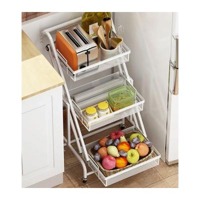 China Collapsible Snack Trolley Storage Rack Drop Belt Wheel Can Be Bedroom Movable Dormitory Living Room Household Multi-Layer Storage Rack for sale