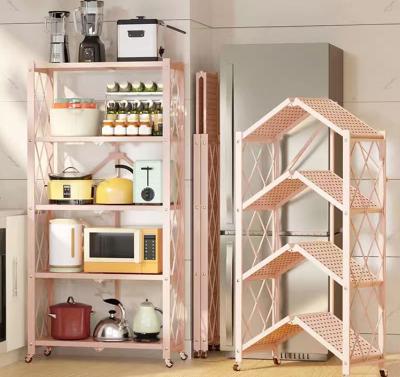 China Stocked 3 Layers Household Multistory Installation Kitchen Free Standing Folding Shelving Floor for sale