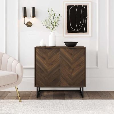 China Adjustable (other) Modern Sideboard Buffet, 32 inch Storage Accent Cabinet with Doors in a Rustic Finish and Matte Metal Base for Hallway for sale