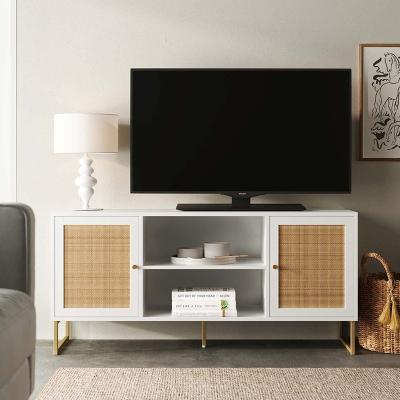 China Modern Modern TV Stand, Entertainment Cabinet, Console with a Natural Rattan Storage Doors, Finish Brass Accents for Living Media Room for sale