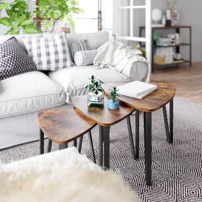 China Adjustable (other) Industrial Nested Coffee table 3 piece group living room end table stacked side table easy to assemble wooden exterior for sale