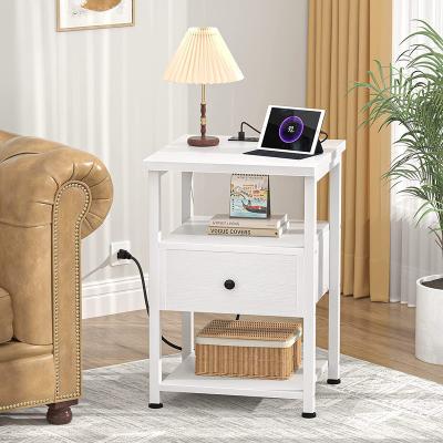 China Adjustable (other) end table nightstand, with USB connection port, with drawer storage shelf, wooden for sale